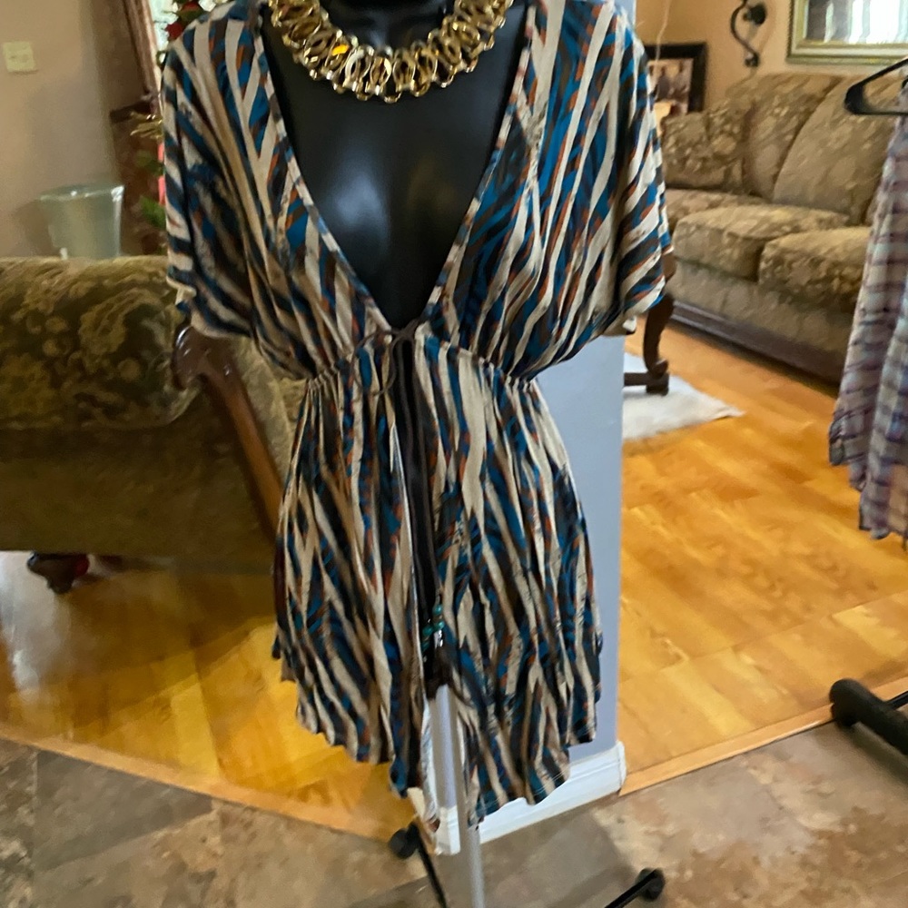 Woman open front top with strings in front for tie